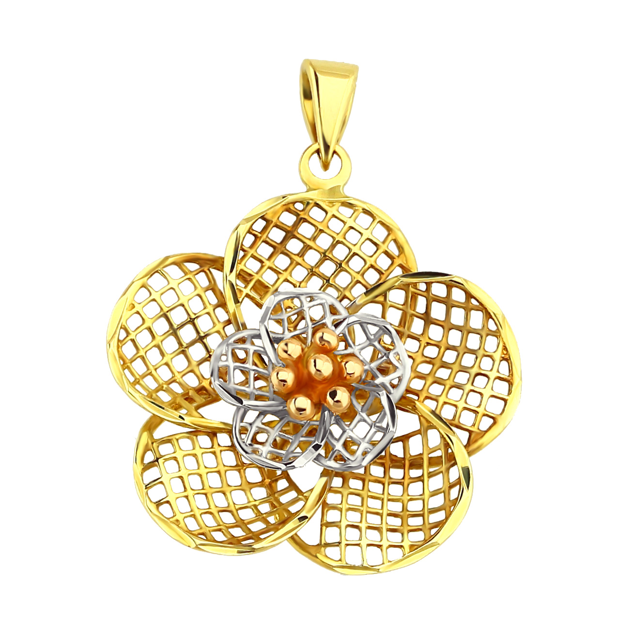 Filigraner Goldanhänger Blume 585er Gold Tricolor AN160025