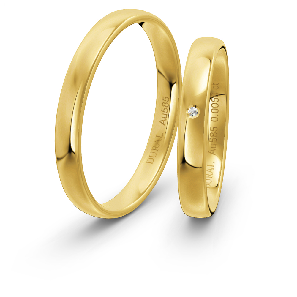 Dural Trauringe Klassik PR1 3,0mm Gelbgold 