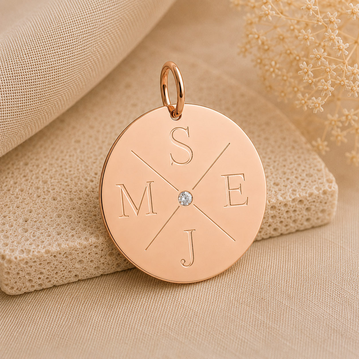 X Initialien Buchstaben Gravuranhänger mit Brillant Roségold