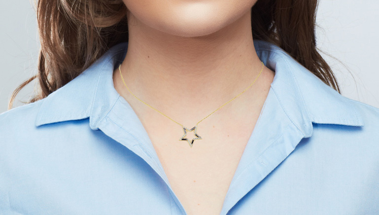 Goldanhänger Collier Stern mit Goldkette