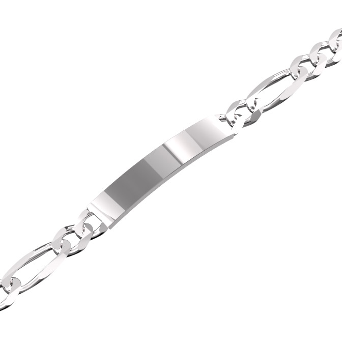 Figaroarmband mit Gravurplatte 7,5mm massiv 925 Sterling Silber ATS0006