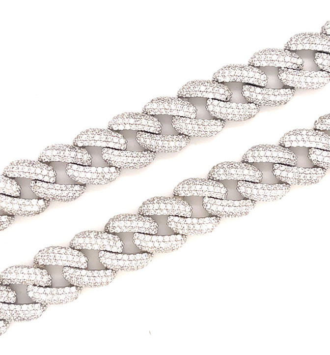 Cuban Link Chain Iced Out 15mm Halskette 925 Silber KTS0044