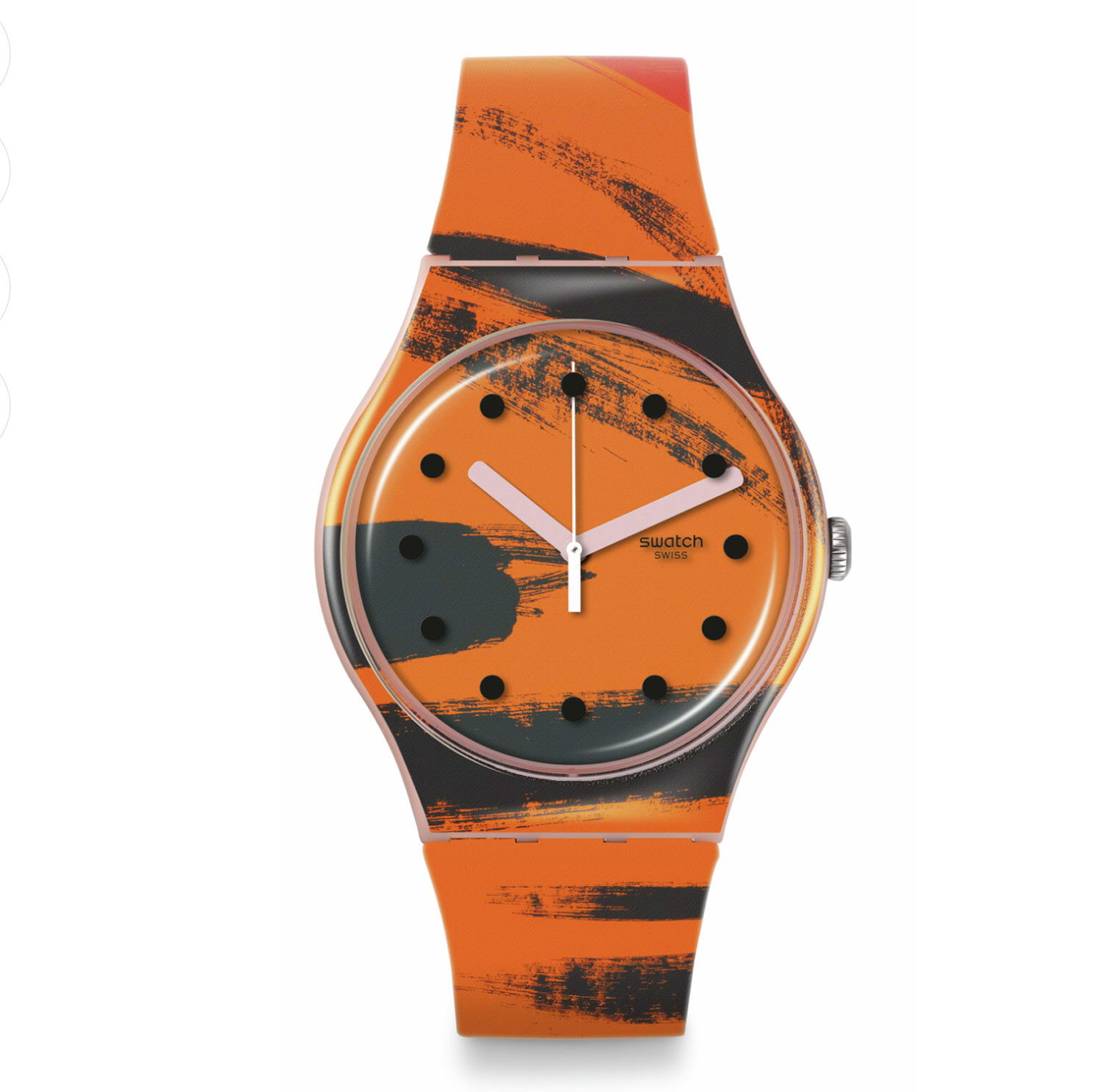 Swatch Barns-Graham's Orange an Red SUOZ362 On Pink