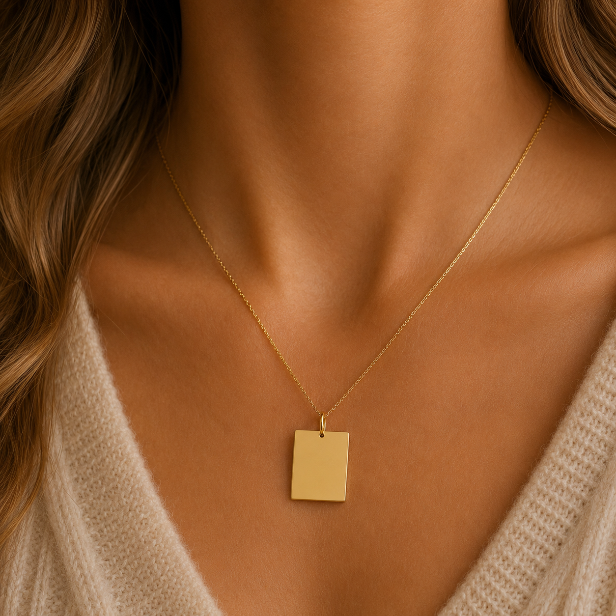 Rechteck Gravurplatte Gravuranhänger 585 Gelbgold