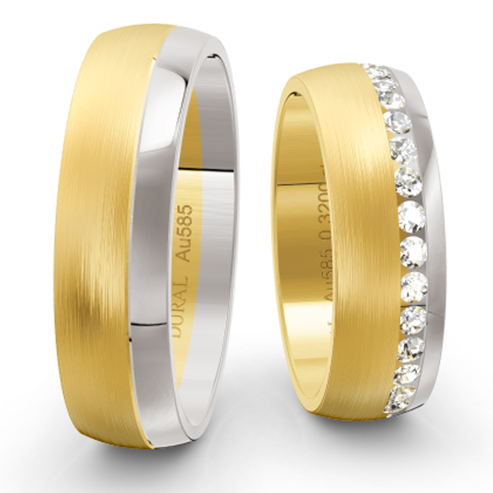 Dural Trauringe Bicolor 6,0mm Weißgold und Gelbgold mit Brillanten