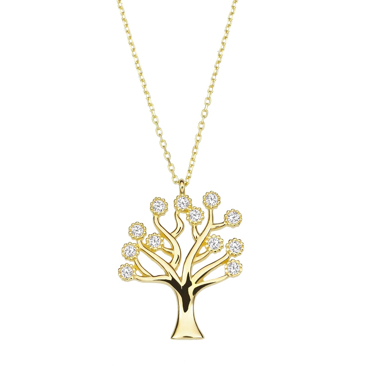 Baum Anhänger 585er Gold mit Goldkette Zirkonia