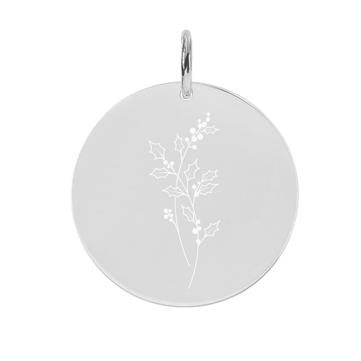 Gravur-Anhänger Geburtsblume Dezember Stechpalme Weißgold