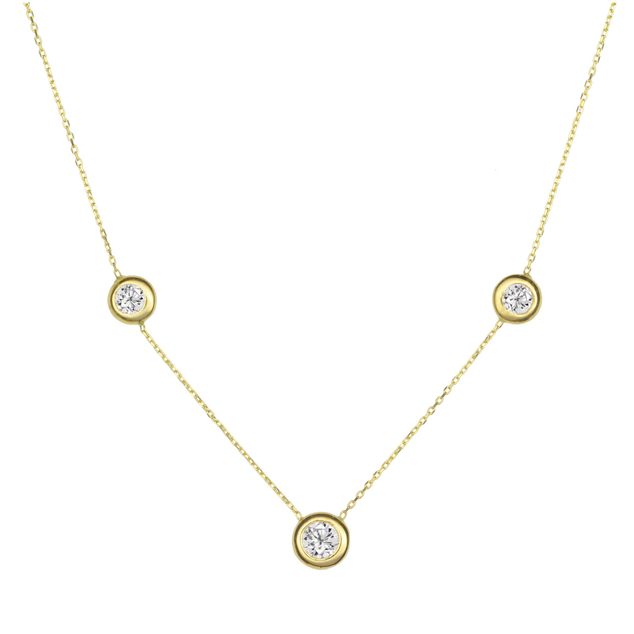 585 Gold Collier Halskette mit drei Solitaire Elementen