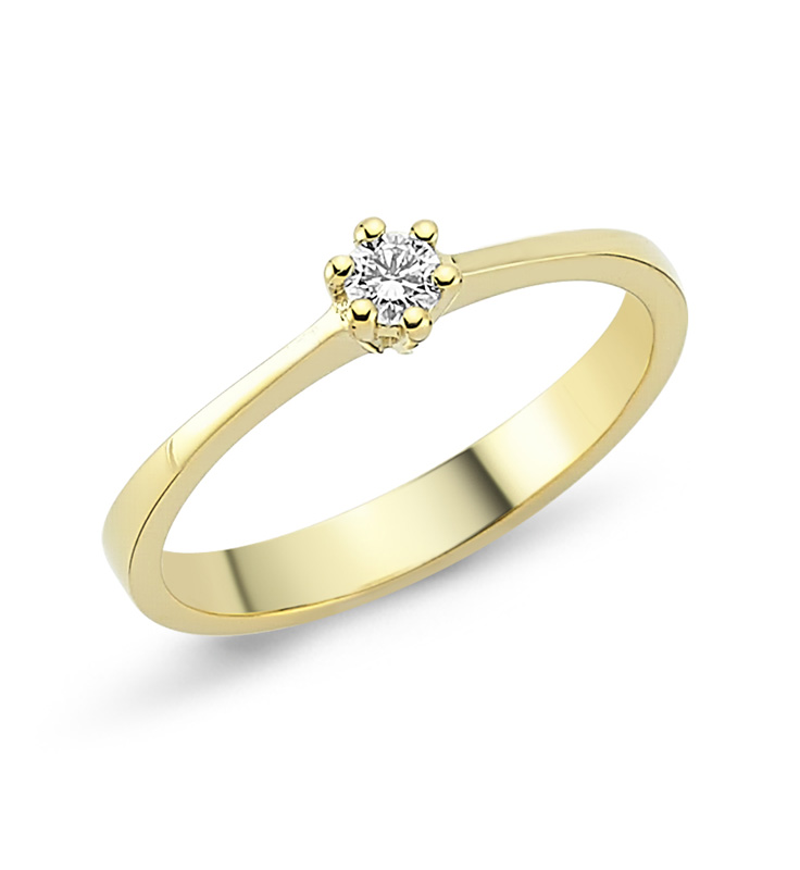 Solitairering Verlobungsring 585er Gelbgold 0,10ct. H/SI Brillantring RD77202