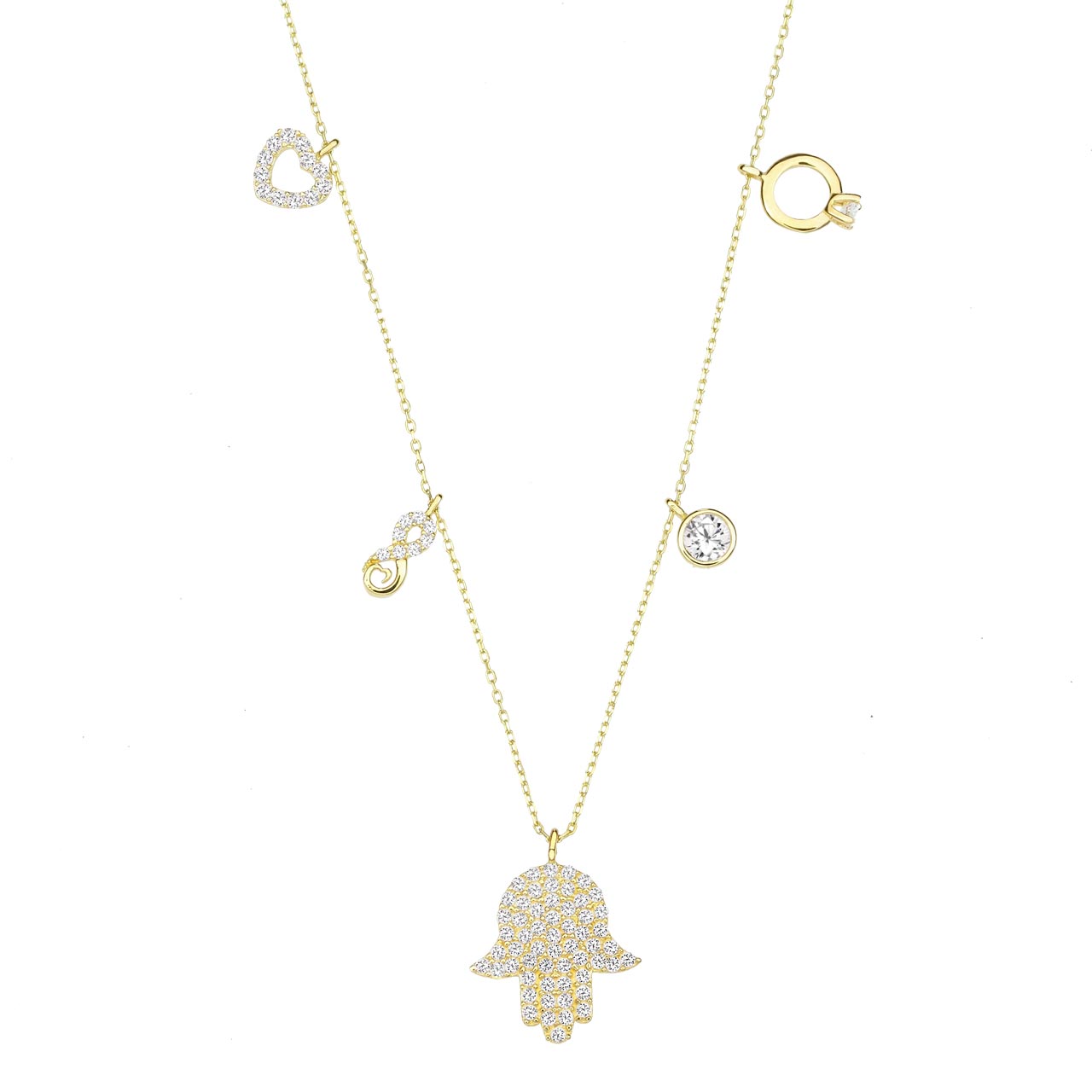 Glücksbringer Goldkette Collier mit Anhängern Zirkonia