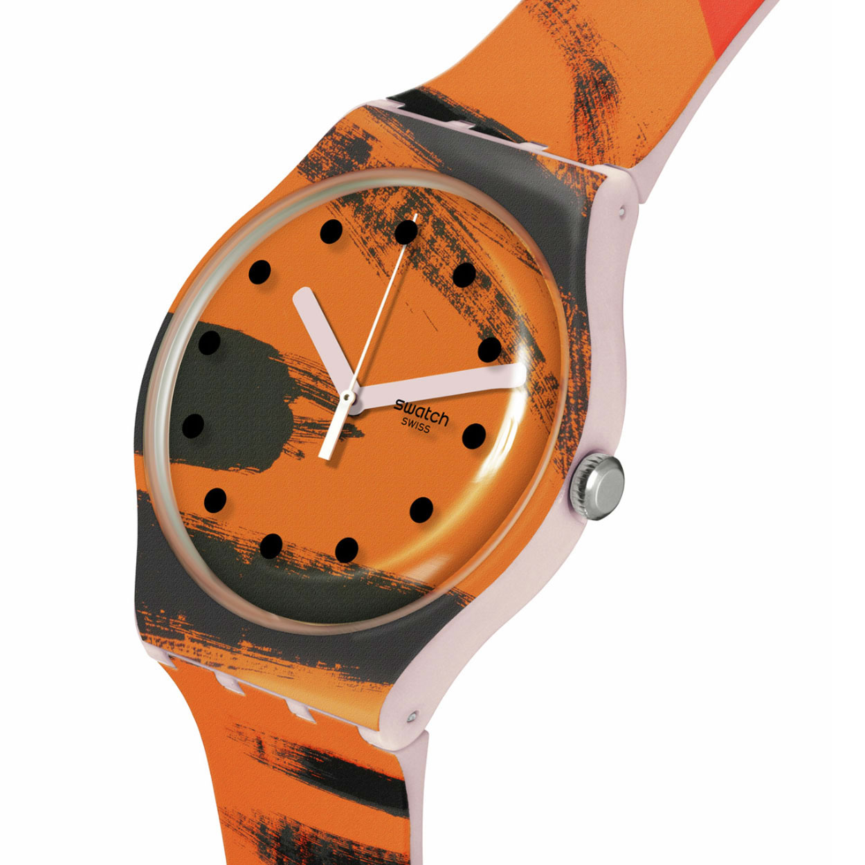 Swatch Barns-Graham's Orange an Red SUOZ362 On Pink
