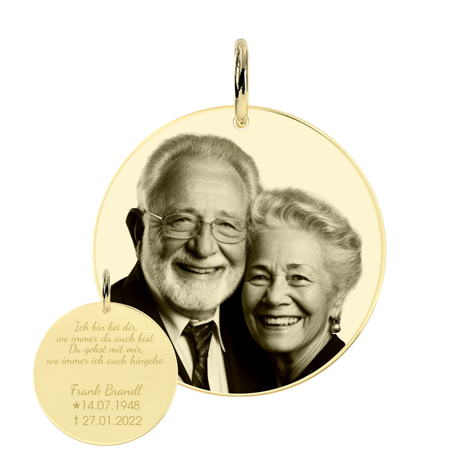 Andenken Foto Gravuranhänger Rund aus echtem 585er Gold - AN501 Andenken Foto Gravuranhänger Rund aus echtem 585er Gold - AN501