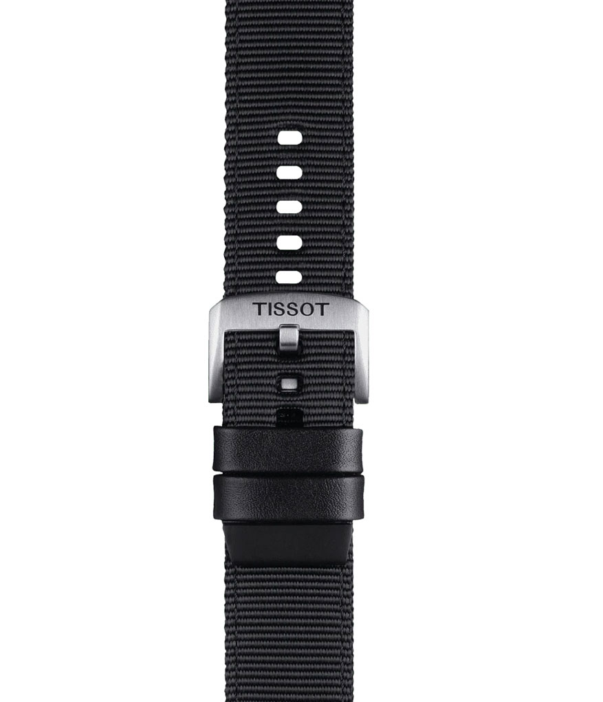 Original Tissot Textilarmband 22mm mit Lederelementen Schwarz T852.046.769