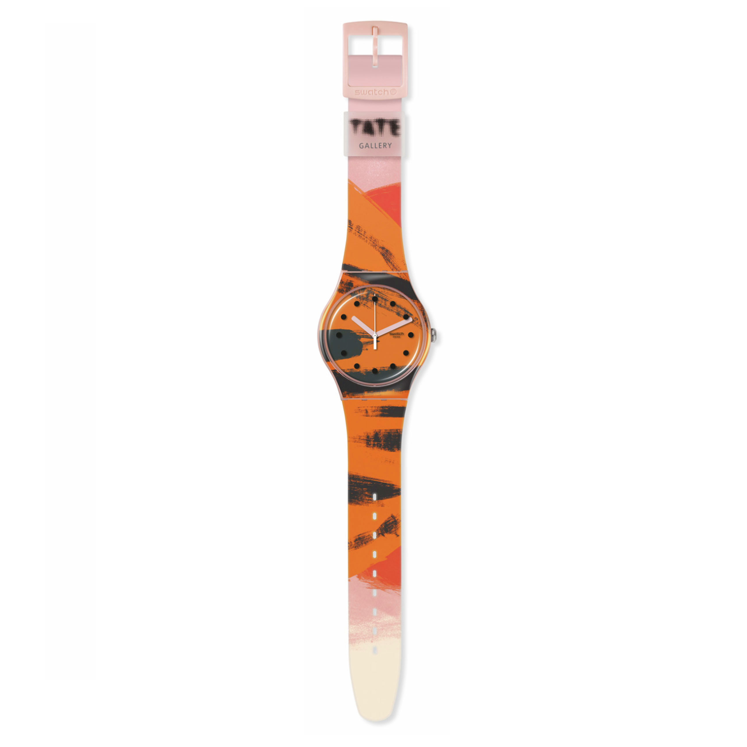 Swatch Barns-Graham's Orange an Red SUOZ362 On Pink