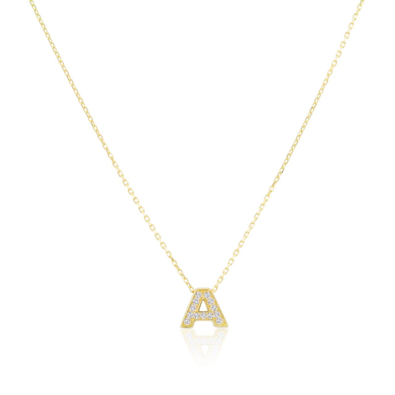 Buchstabenanhänger Zirkonia mit Halskette aus 585 Gelbgold