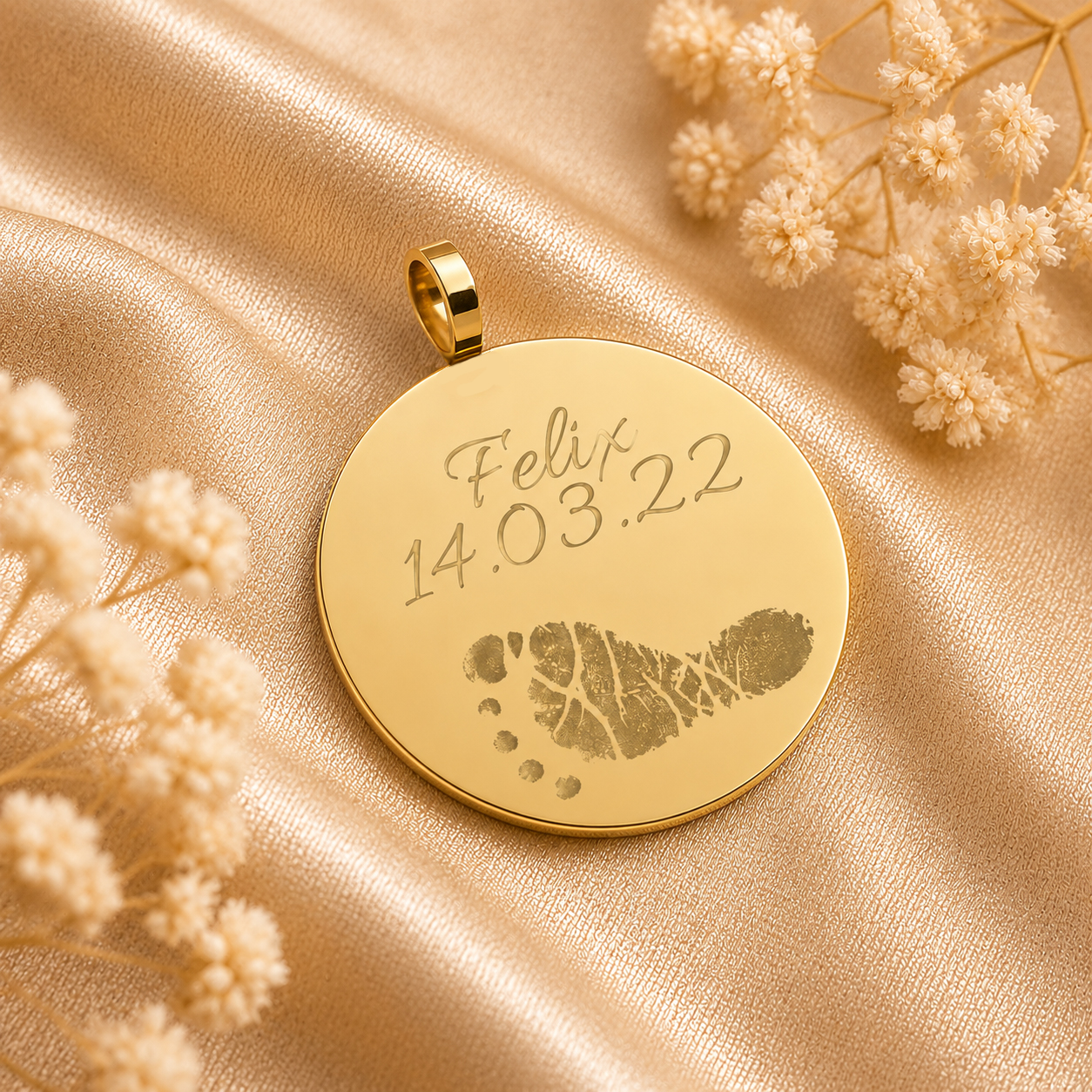 Fußabdruck Gravuranhänger aus echtem 585 Gold Gravurplatte Gravuranhänger - AN406