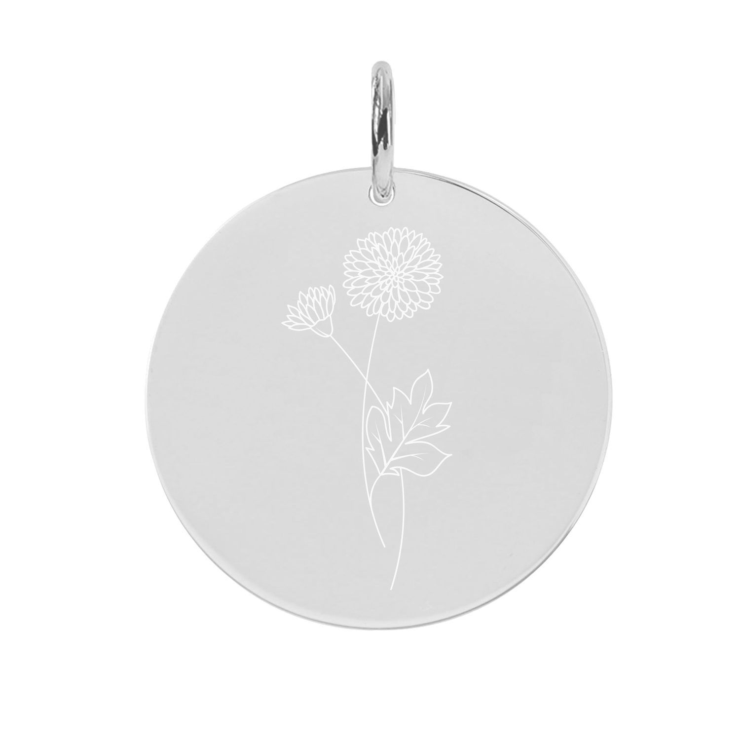 Gravur-Anhänger Geburtsblume November Chrysantheme Weißgold