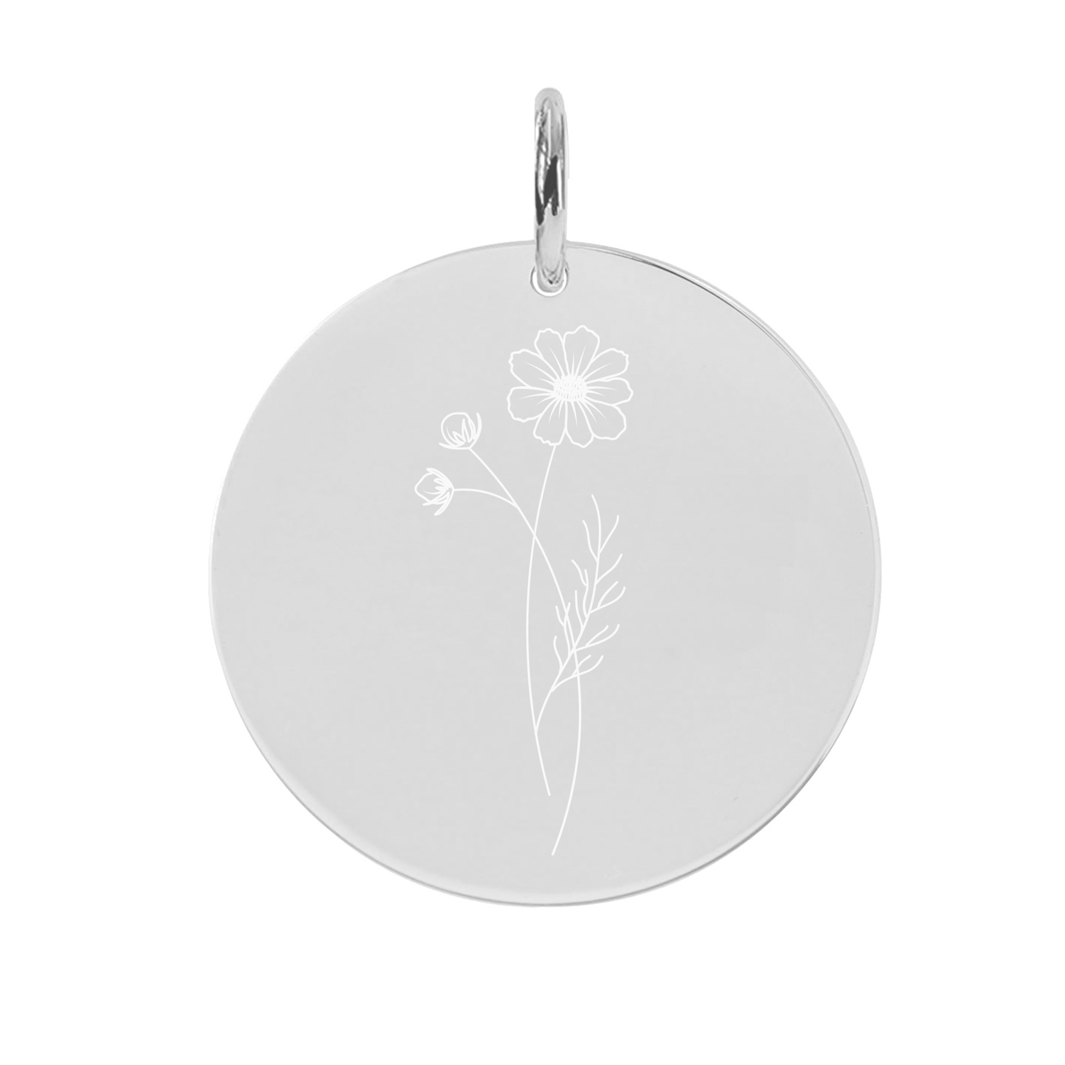 Gravur-Anhänger Geburtsblume Oktober Cosmea Weißgold