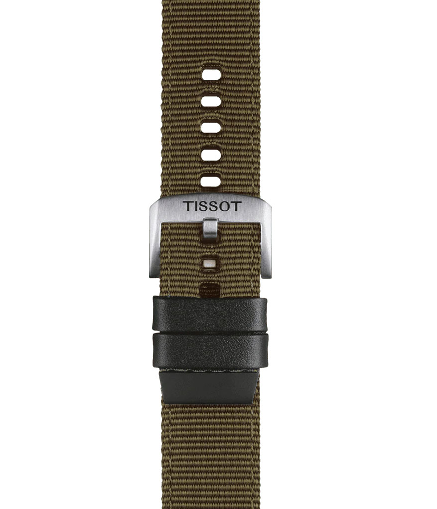 Original Tissot Textilarmband 22mm mit Lederelementen Khaki T852.046.756