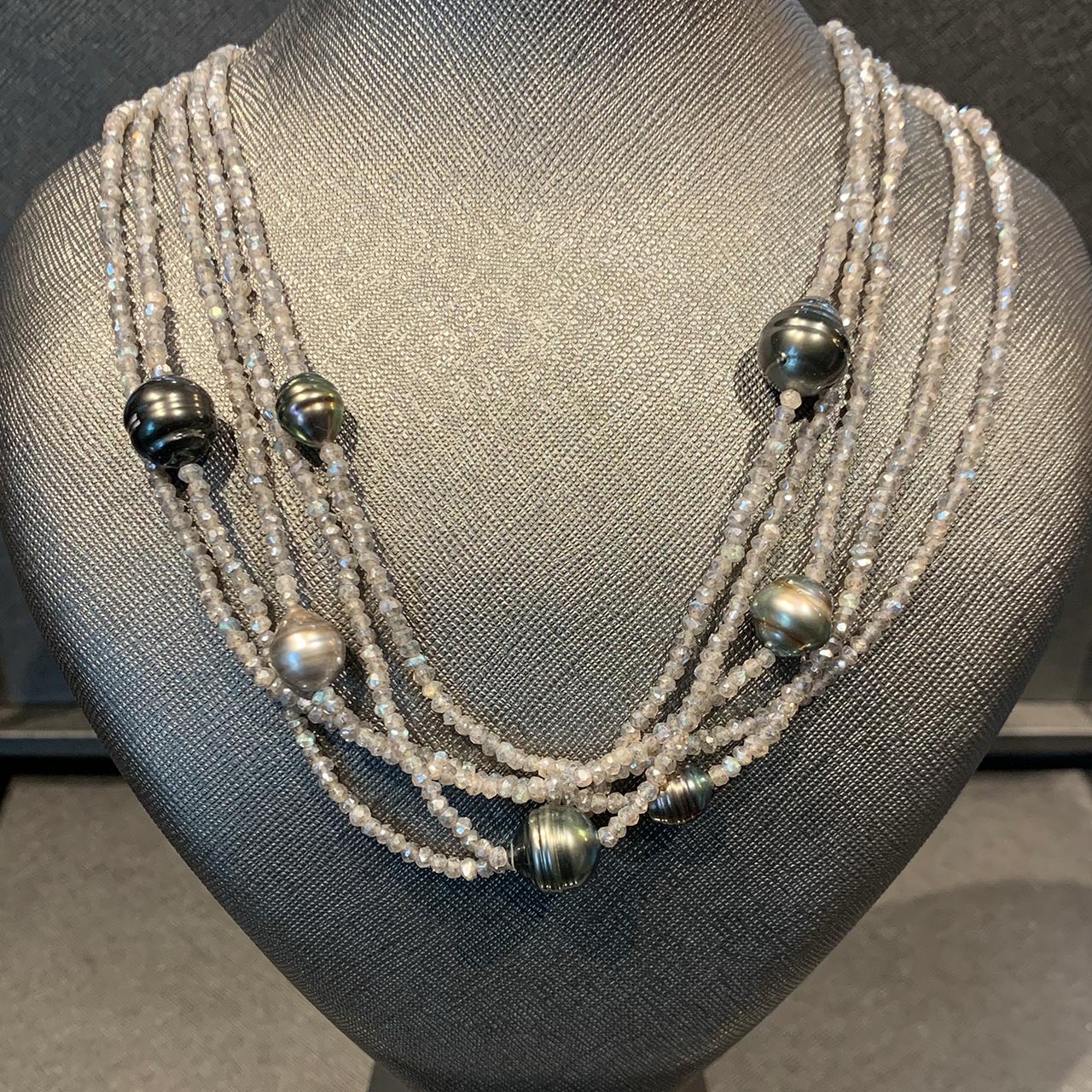 Labradorit Collier mit Taiti Perlen aus 925/- Silberschließe EXPC4026