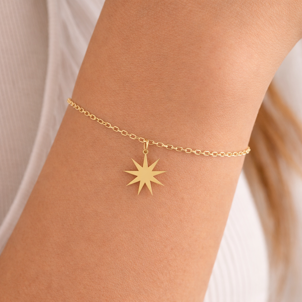 Stern 9 zackig Armband 585 Gold AEA239