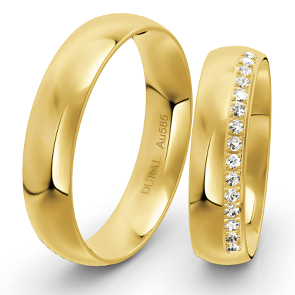 Dural Trauringe 4,5mm Gelbgold mit Brillanten