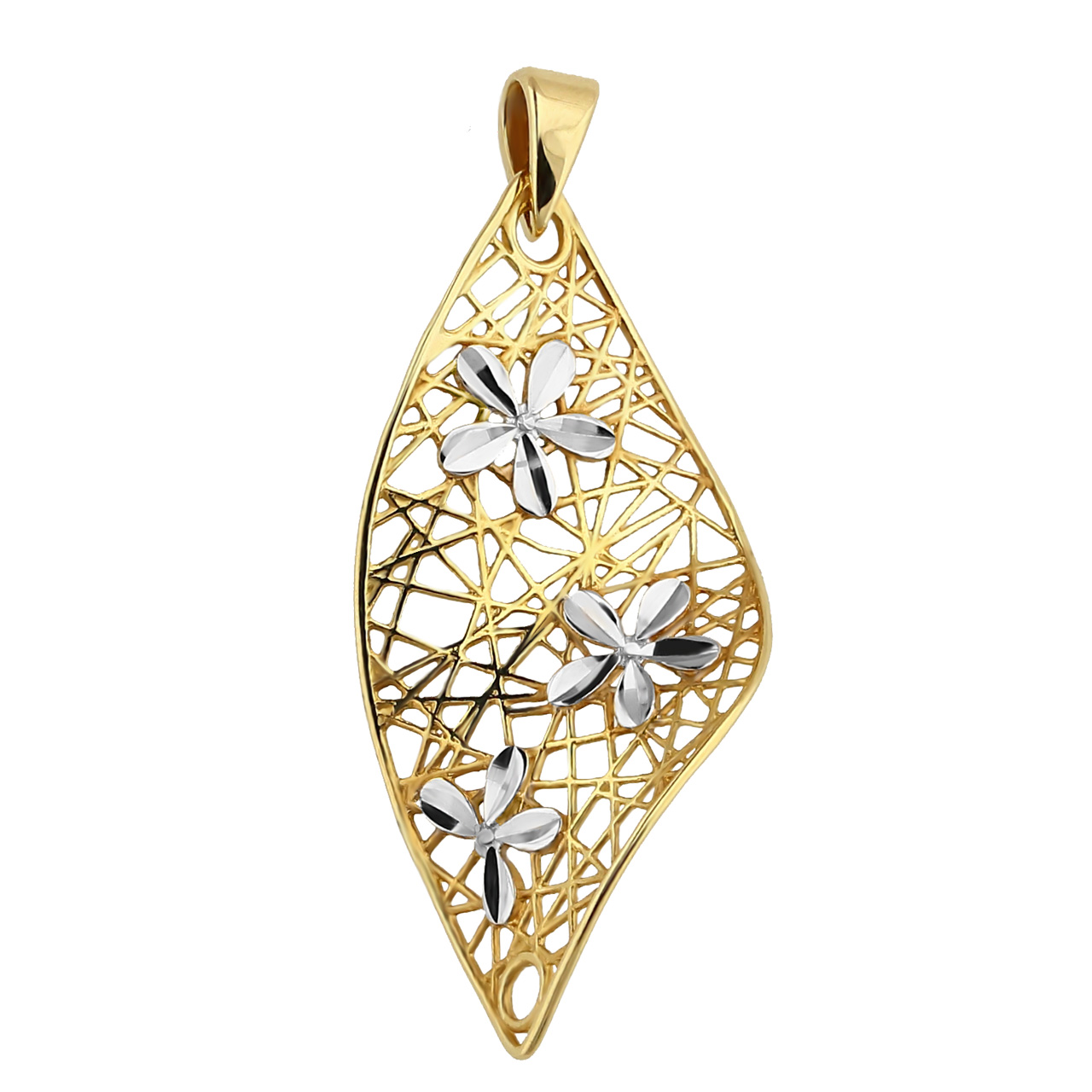 Filigraner Goldanhänger mit Blüten 585er Gold Bicolor AN160026