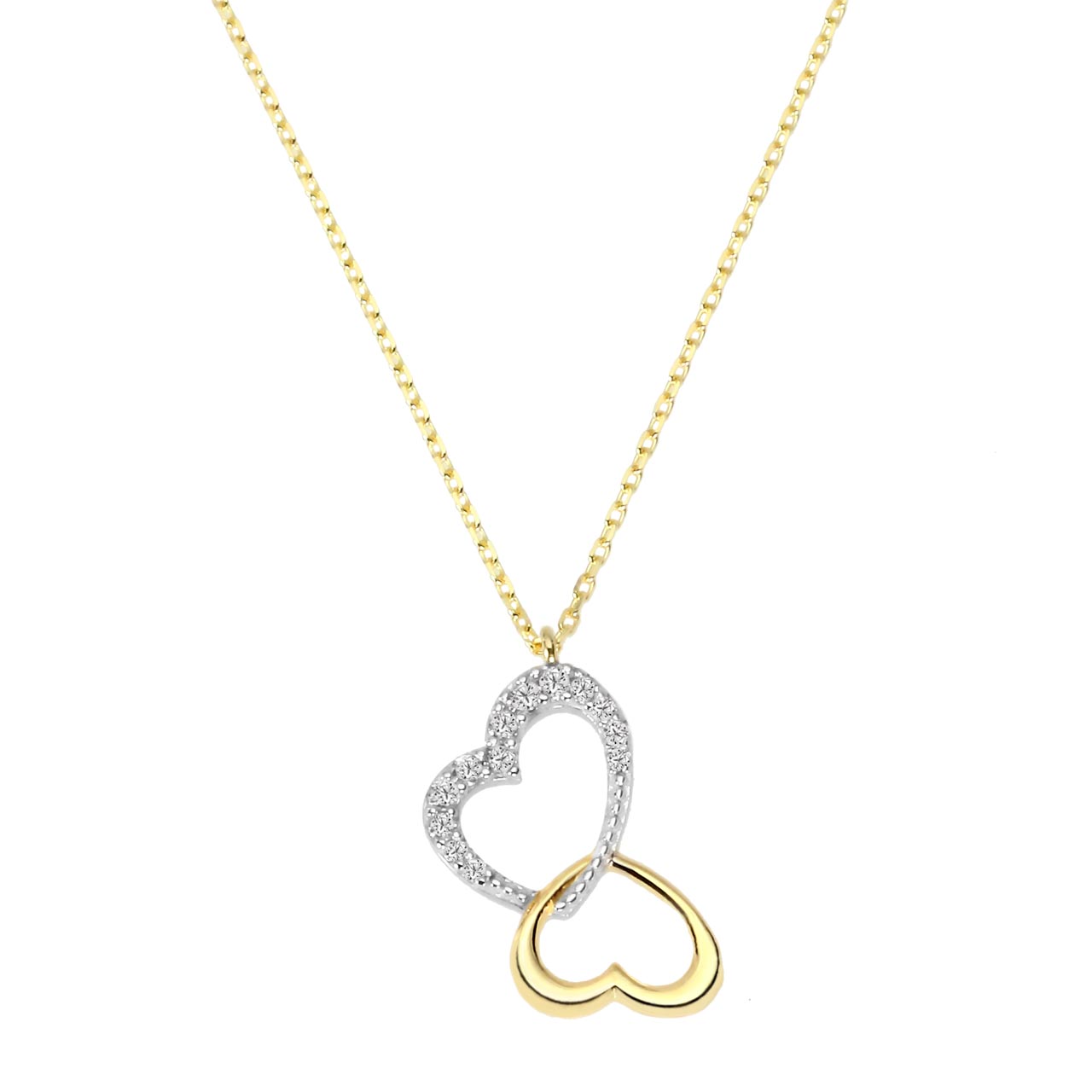 Goldcollier Halskette mit zwei Herzen 585er Gold