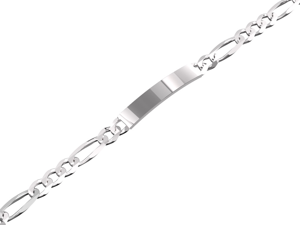ATS0006 Figaroarmband mit Gravurplatte 7,5mm massiv 925 Sterling Silber ATS0006